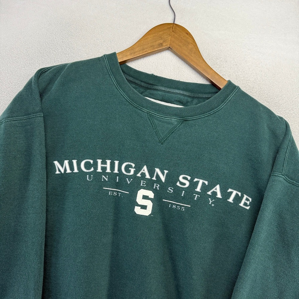 Vintage Michigan State University Sweatshirt Mens Medium Green Crewneck Spellout